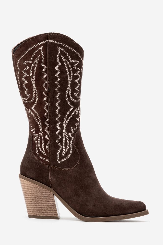 kadin-deri-western-kisa-cizme-KAHVE SUET-HKN1615-0101823_0